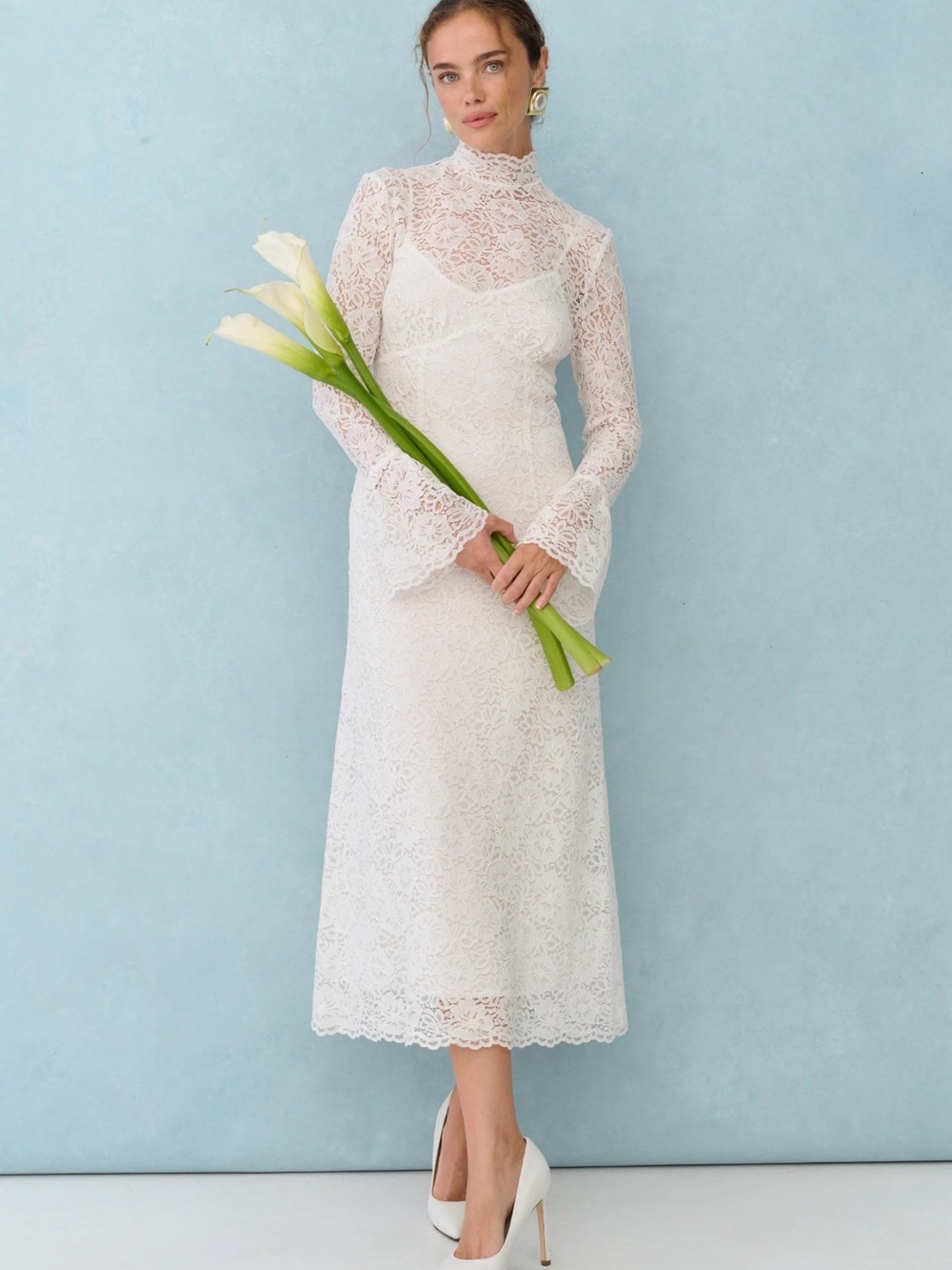 Few Moda Jen Dress. Lace Long-Sleeve Midi Dress with strapless lining NWT